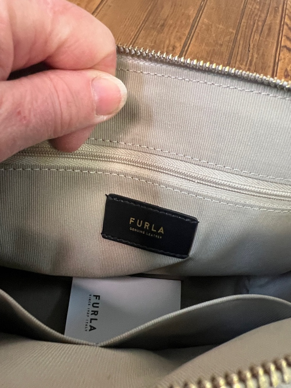 Furla bag Light Gray Pebbled Leather Satchel with Gold Charm New NWT - Picture 6 of 7
